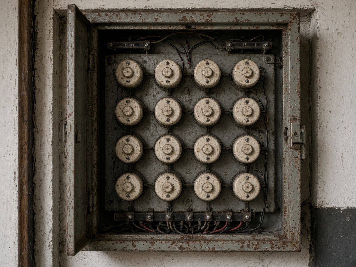 Outdated electrical fuse box panel